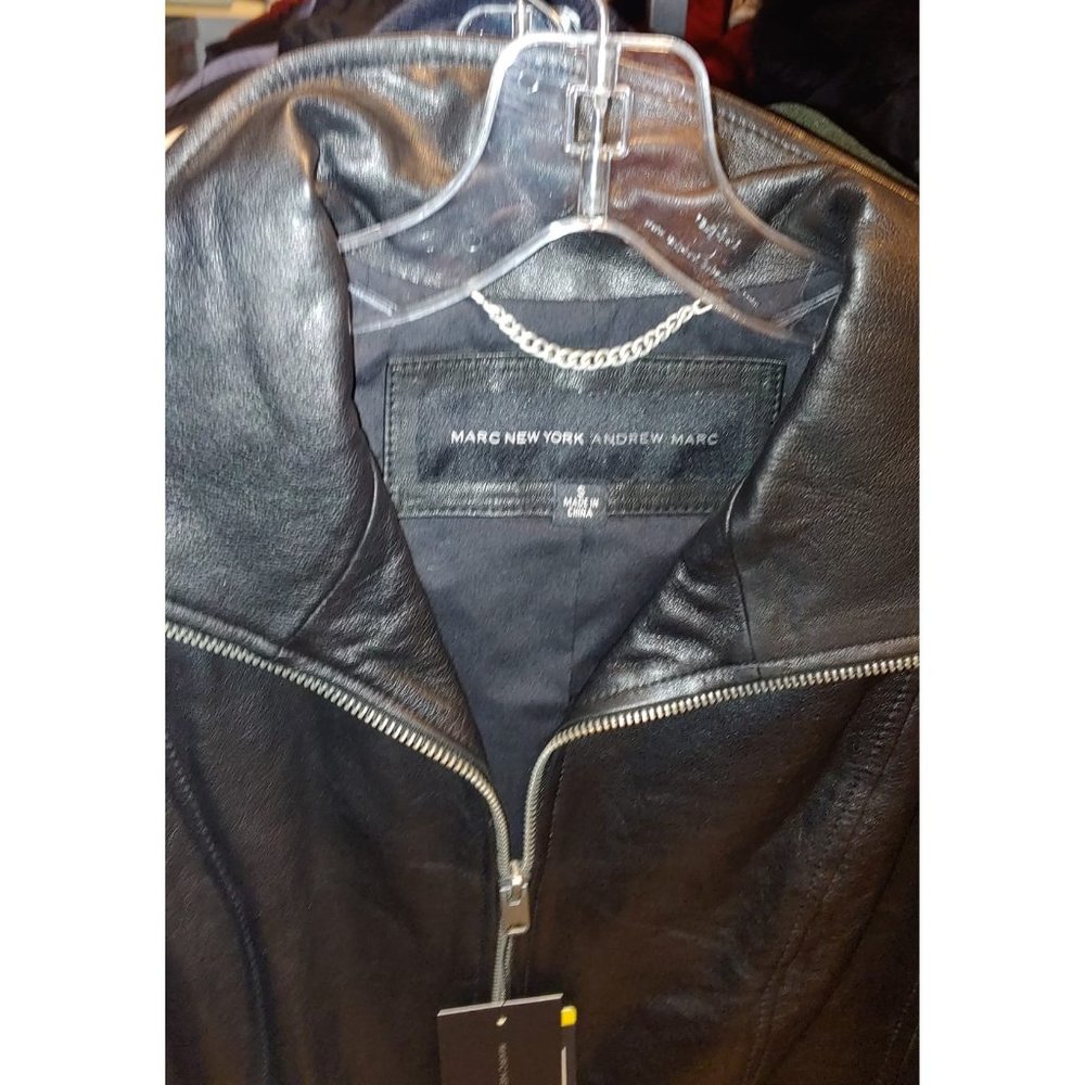 ANDREW MARC Women Marc New York Leather Jacket Zip Up Pockets--Black - Picture 6 of 7